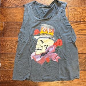 Lauren Moshi Charcoal Gray Skull & Roses Tank
